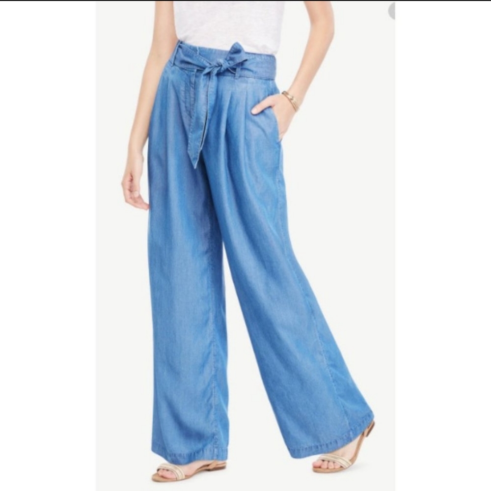 Paper Bag Chambray Wide Leg Pants